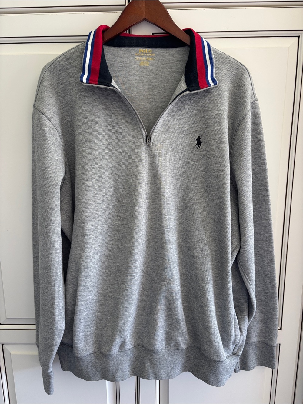 Polo Ralph Lauren 1/4 Zip Pullover Mens XL Gray Blue Striped Pique Sweatshirt